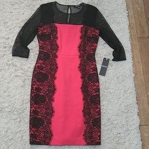 Chetta B Pink & Black Lace Bodycon Cocktail Dress Size 6 NWT